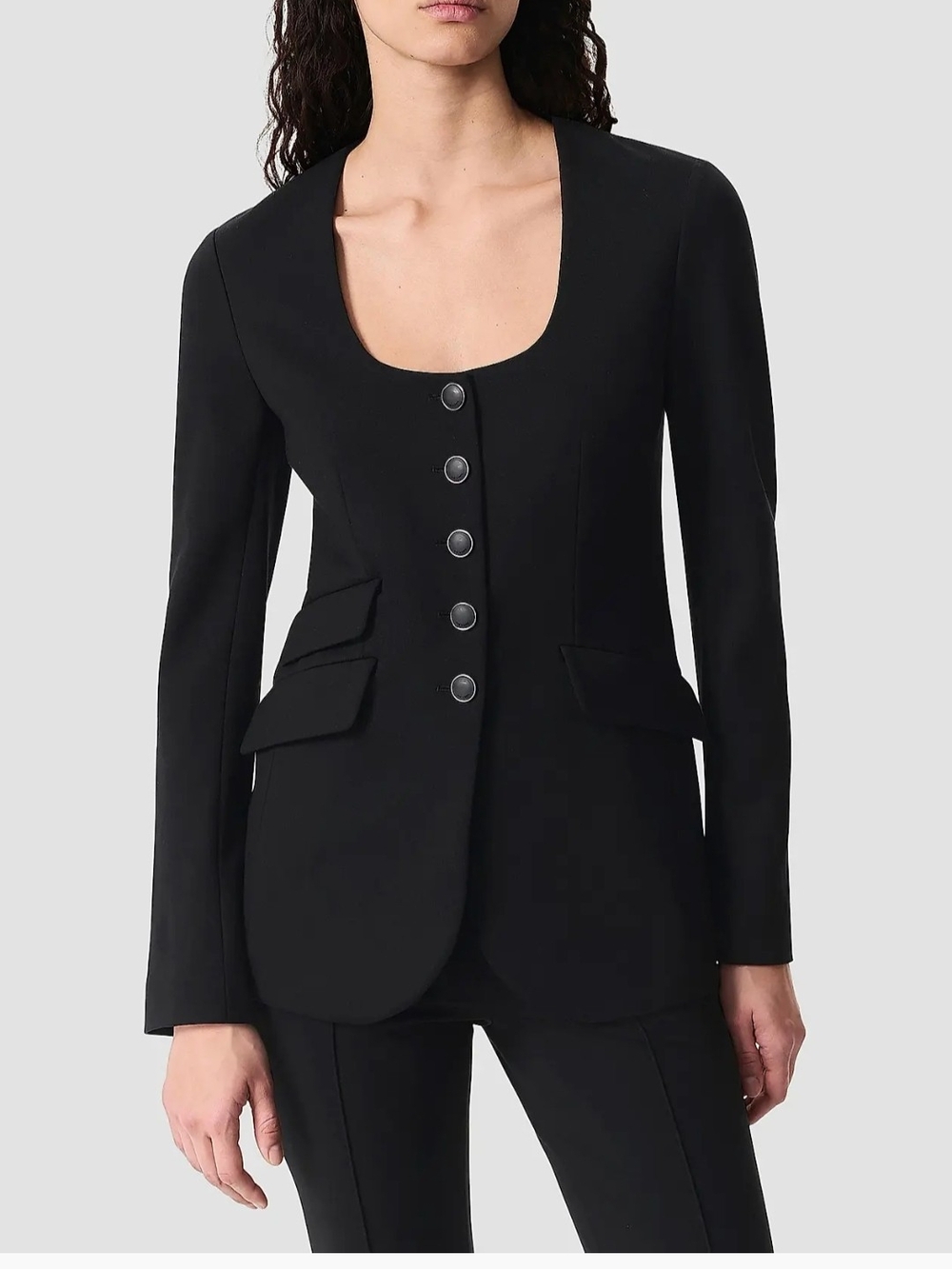 rag & bone Black Scoop-Neck Button Blazer